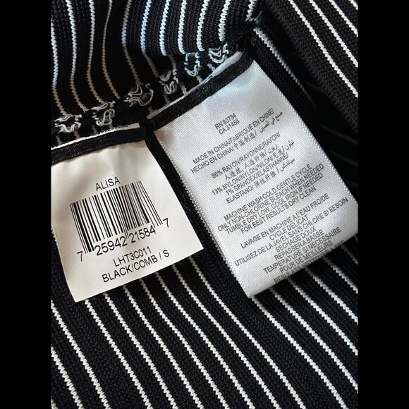 BCBG Maxazria Skirt Small Womens Black White Faux Wrap Striped Mini - Picture 7 of 7